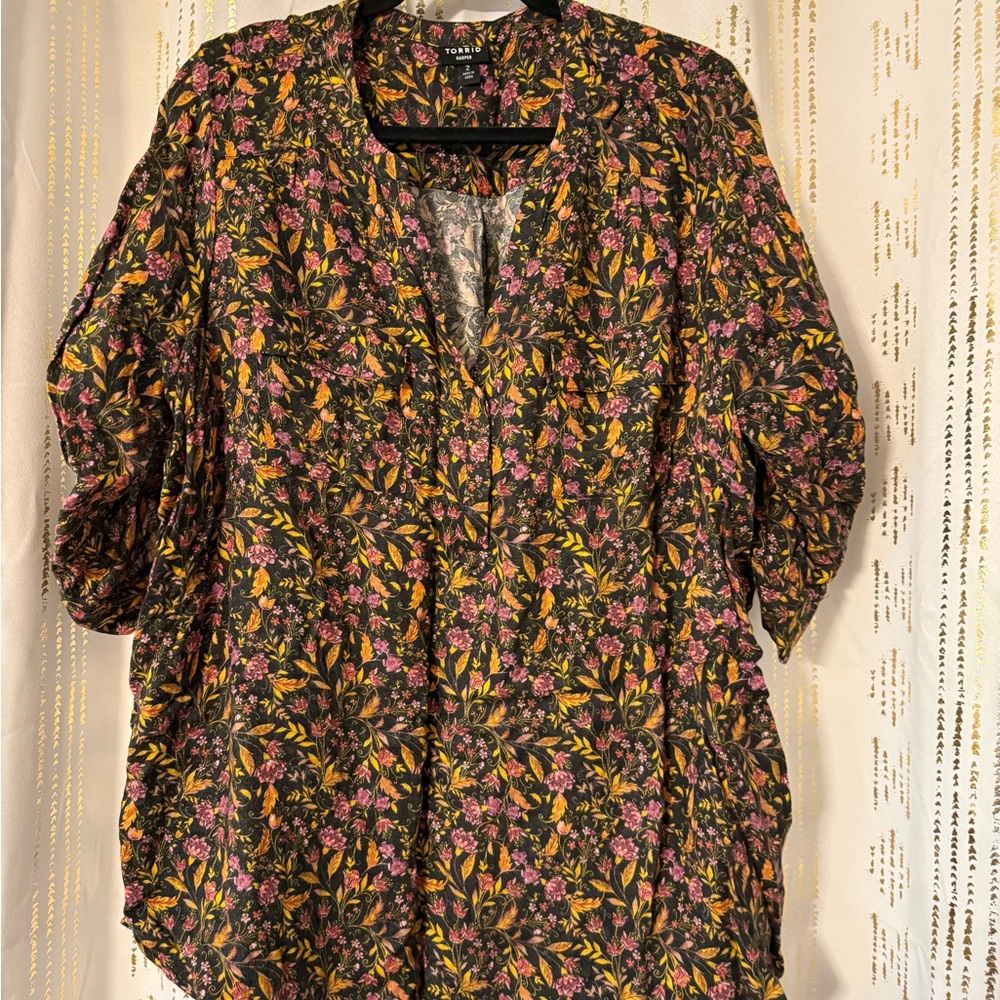 Torrid Floral Black Harper Blouse